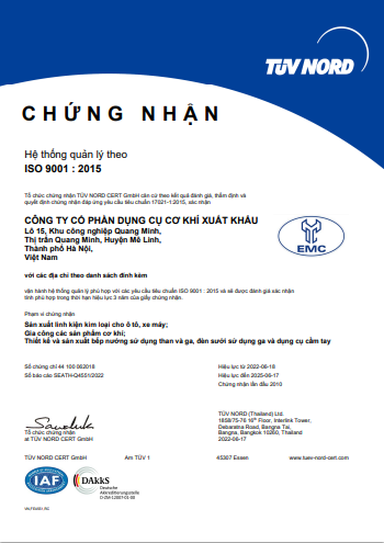 ISO 9001:2015 - Công Ty CP Dụng Cụ Cơ Khí Xuất Khẩu